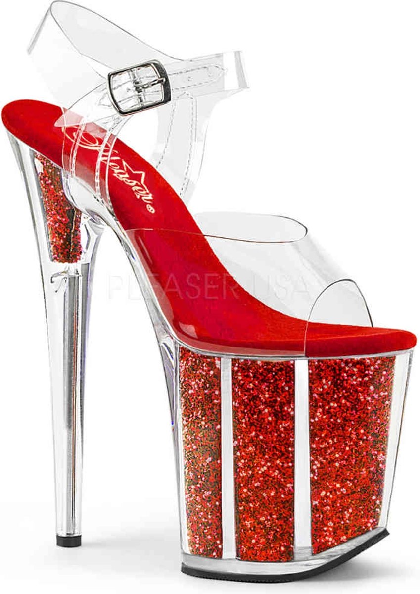 EU 35 = US 5 | FLAMINGO-808G | 8 Heel, 4 PF Ankle Strap Sandal w/Glitter-filled Bottom